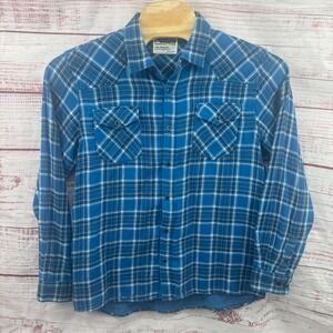 Mountain Khakis‎ Flannel Shirt Mens Large Relaxed Fit Blue Plaid Pocket Western